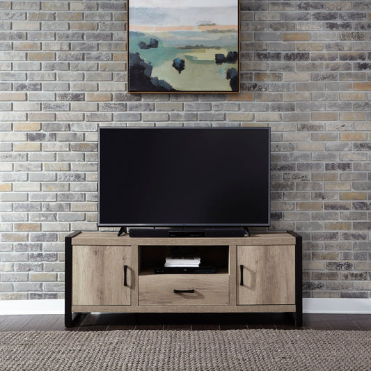 Sun Valley - Entertainment Center With Piers (Metal Side Drawers) - Light Brown