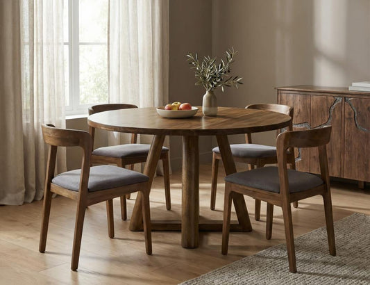 Silver - Round Dining Table - Brown