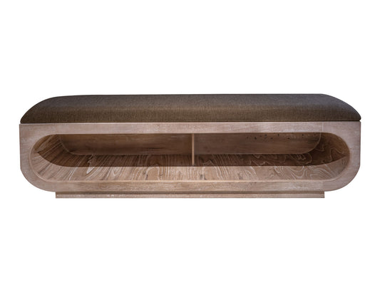 White Balam - Wooden Bench With Fabric Cushioned Seat - Ivory White