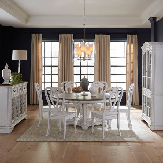 Magnolia Manor - 7 Piece Round Ped Table Set (Splat Back Side Chair) - White