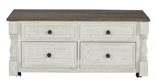 Havalance - Lift Top Cocktail Table with Storage Drawers - White / Gray