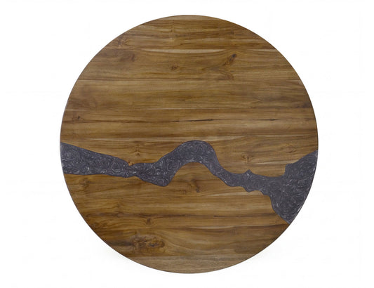 Silver - Round Wood Table Top - Brown
