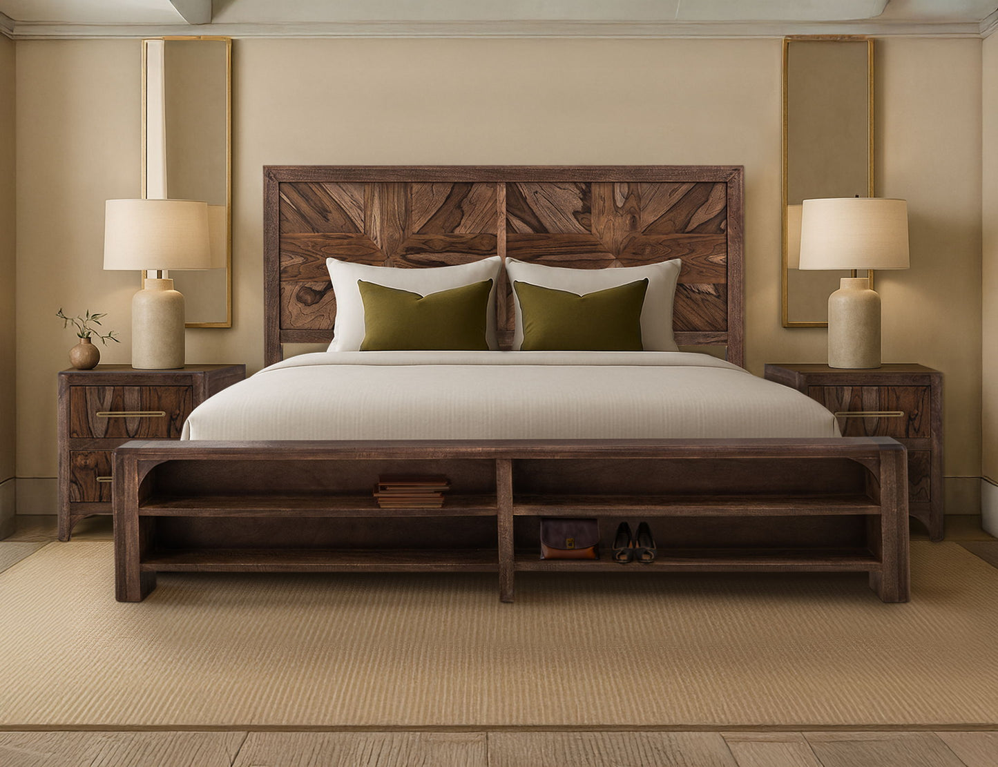 Praga - Queen Headboard - Almond / Barrel Brown
