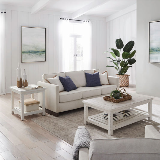 3 Piece Table Set (Rectangular Cocktail Table & 2 End Tables) - Weathered White