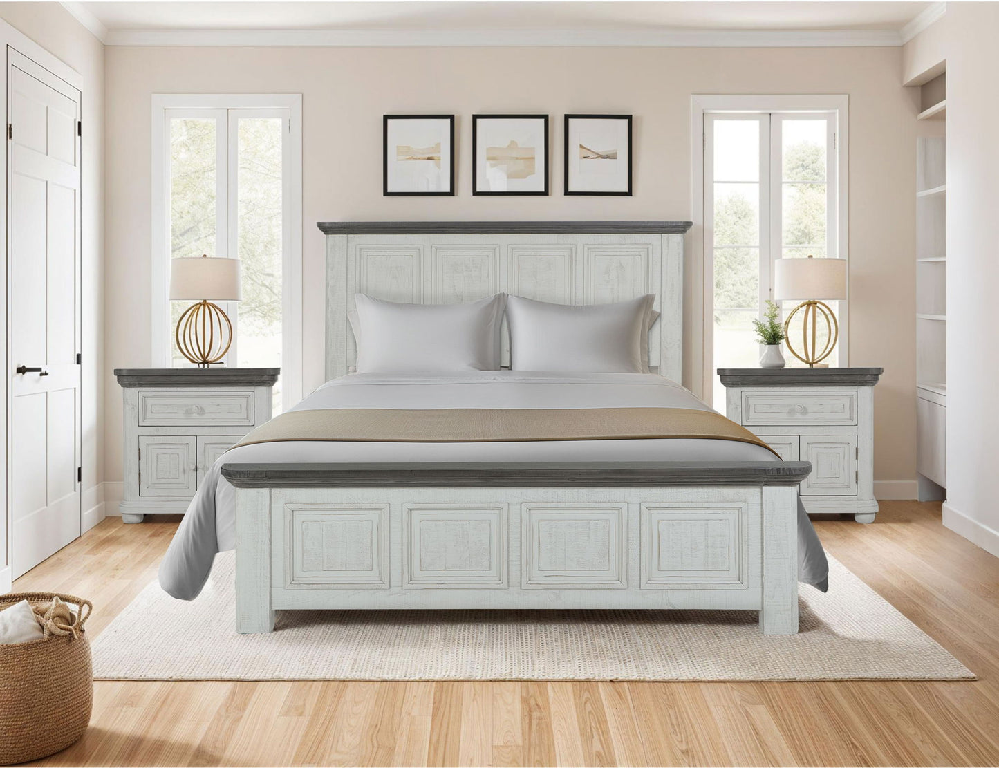 Luna - Queen Footboard & Rails - Off-White / Gray